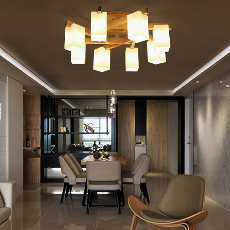 Modern Wood and Glass Semi Flush Chandelier for Living Room