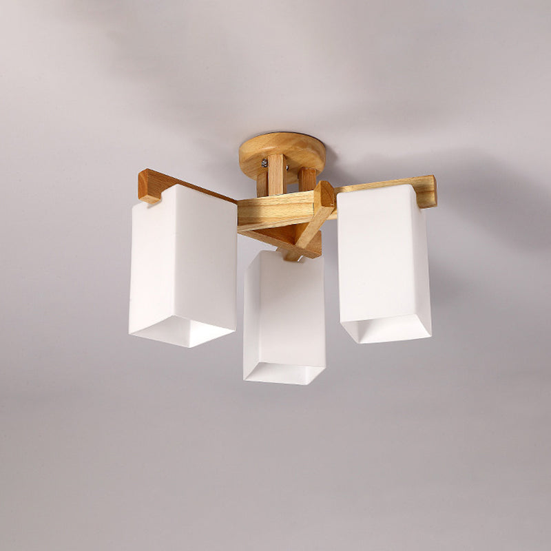 Modern Wood And Glass Semi Flush Chandelier For Living Room 3 /