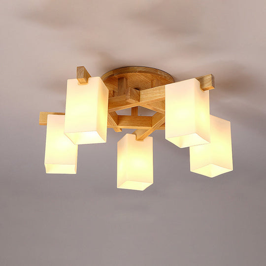 Modern Wood and Glass Semi Flush Chandelier for Living Room