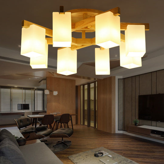 Modern Wood and Glass Semi Flush Chandelier for Living Room