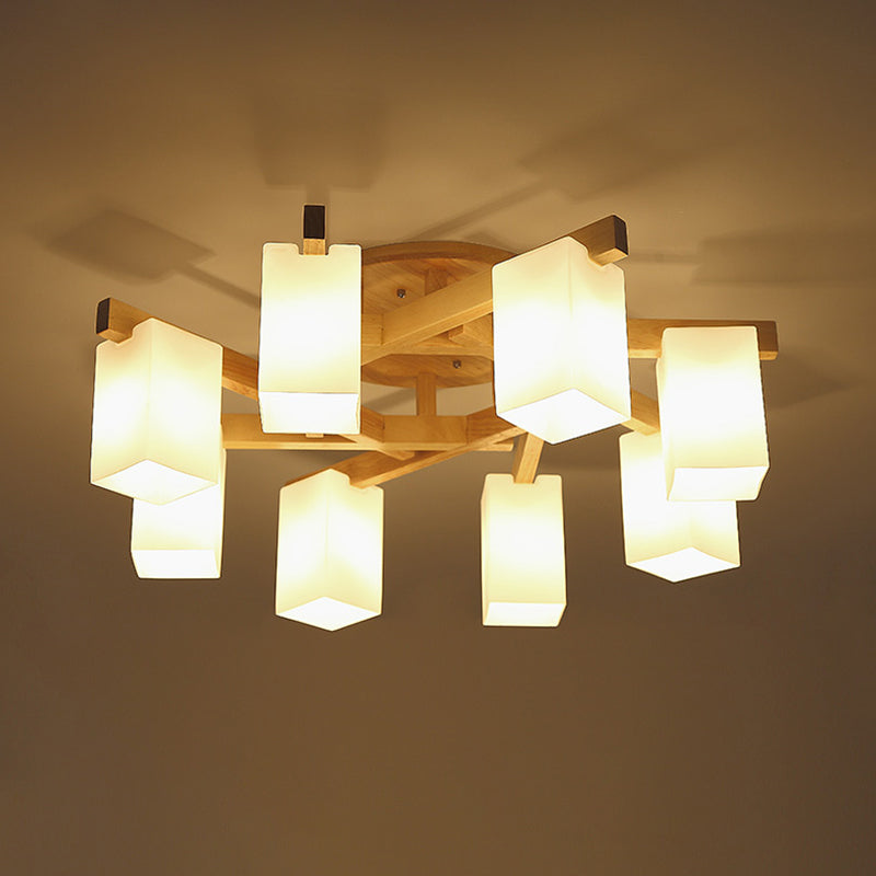 Modern Wood and Glass Semi Flush Chandelier for Living Room