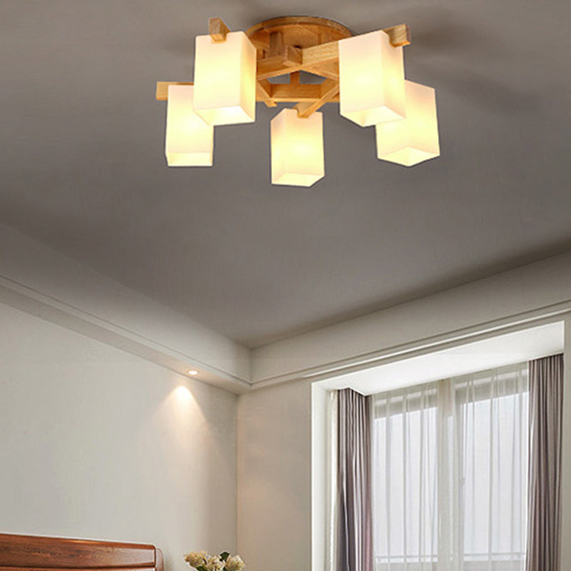 Modern Wood and Glass Semi Flush Chandelier for Living Room