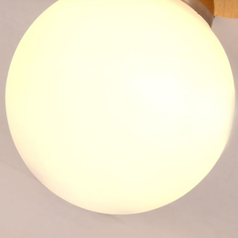 Simple Style Wood Flush Light - Blown White Glass Sphere Corridor Ceiling Lighting (1 Head)