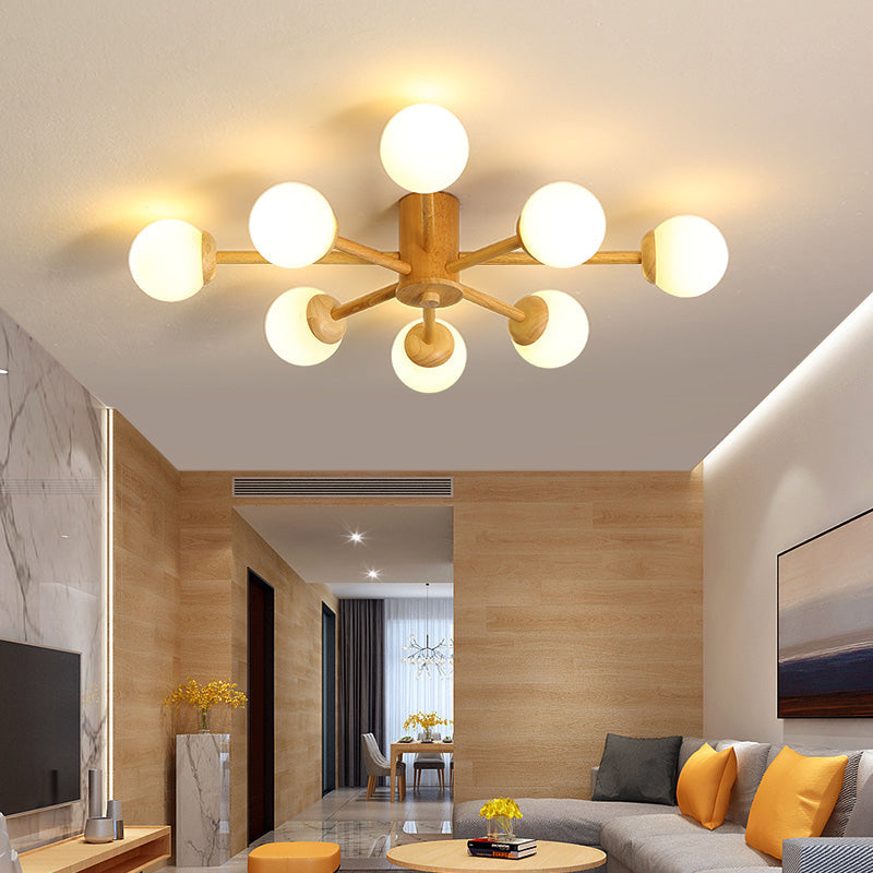 Modern Cream Glass Sputnik Flush Mount Ceiling Light for Living Room