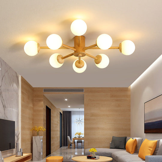 Modern Cream Glass Sputnik Flush Mount Ceiling Light For Living Room 8 / Wood