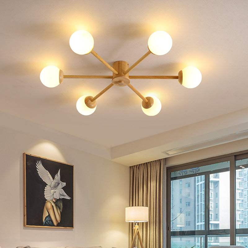 Modern Cream Glass Sputnik Flush Mount Ceiling Light for Living Room