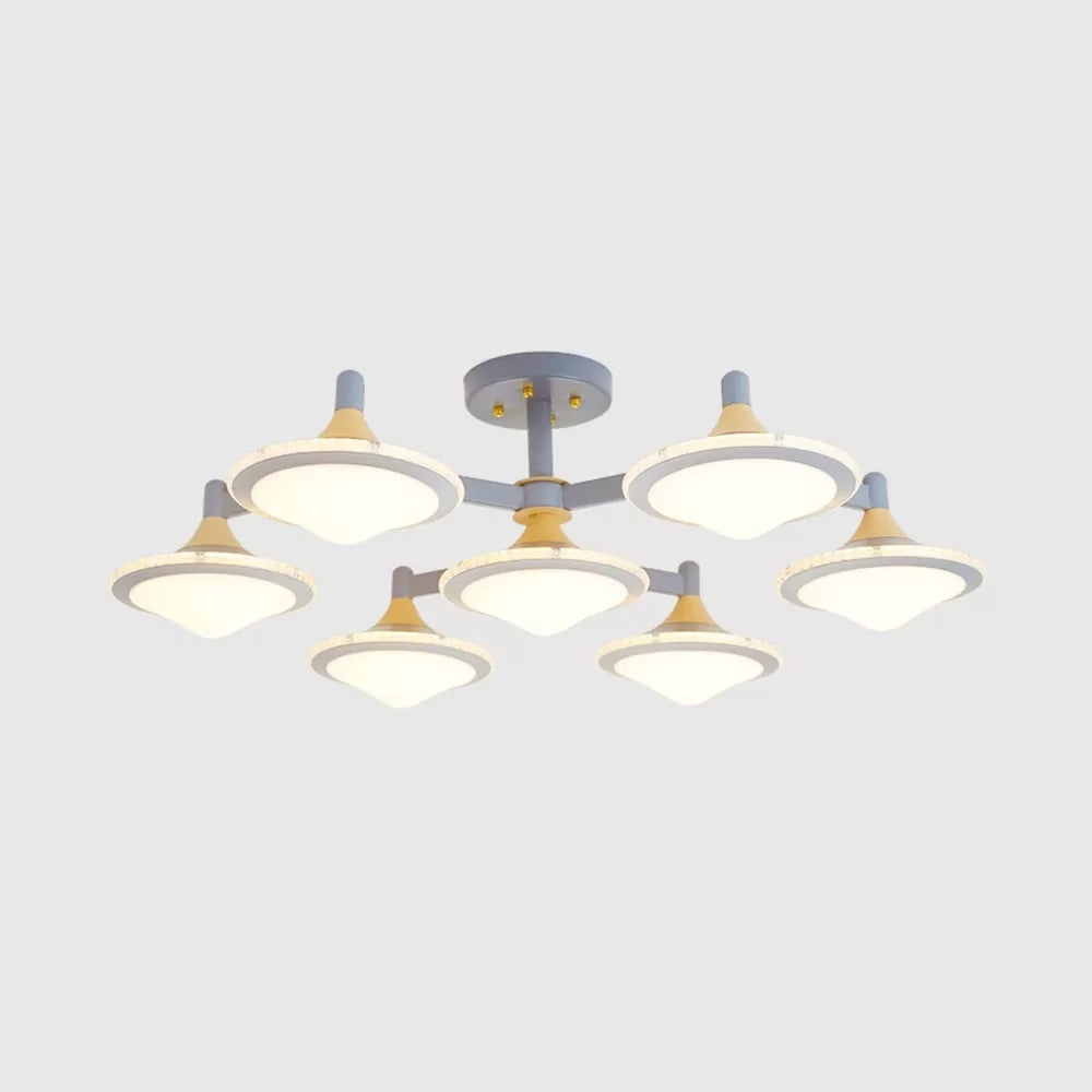 Modern Gyro Flush Mount Ceiling Light with 7 Wood Undertint Lights for Living Room