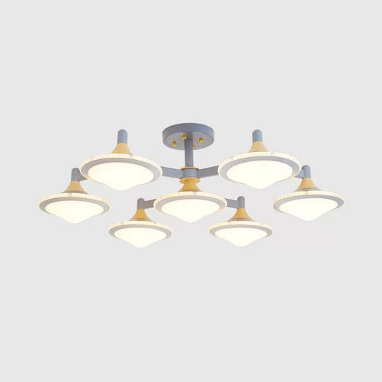 Modern Gyro Flush Mount Ceiling Light with 7 Wood Undertint Lights for Living Room