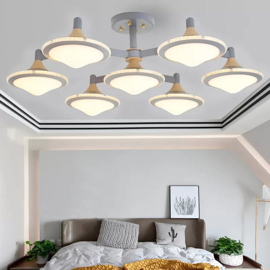 Modern Gyro Flush Mount Ceiling Light with 7 Wood Undertint Lights for Living Room