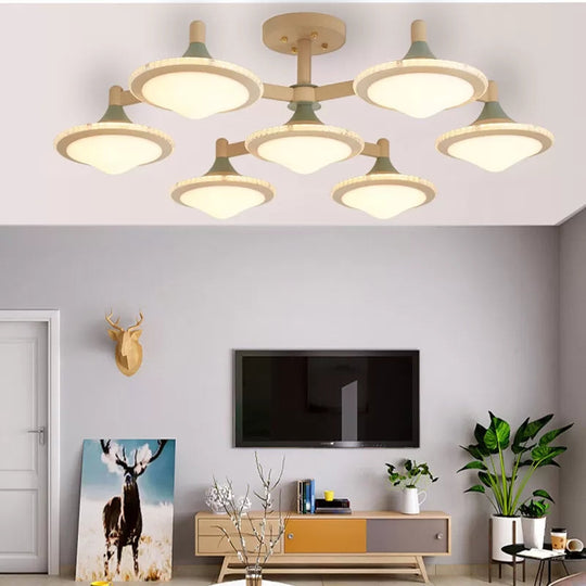 Modern Gyro Flush Mount Ceiling Light with 7 Wood Undertint Lights for Living Room