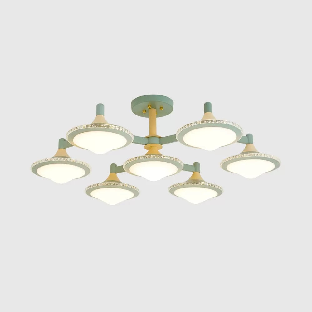 Modern Gyro Flush Mount Ceiling Light with 7 Wood Undertint Lights for Living Room