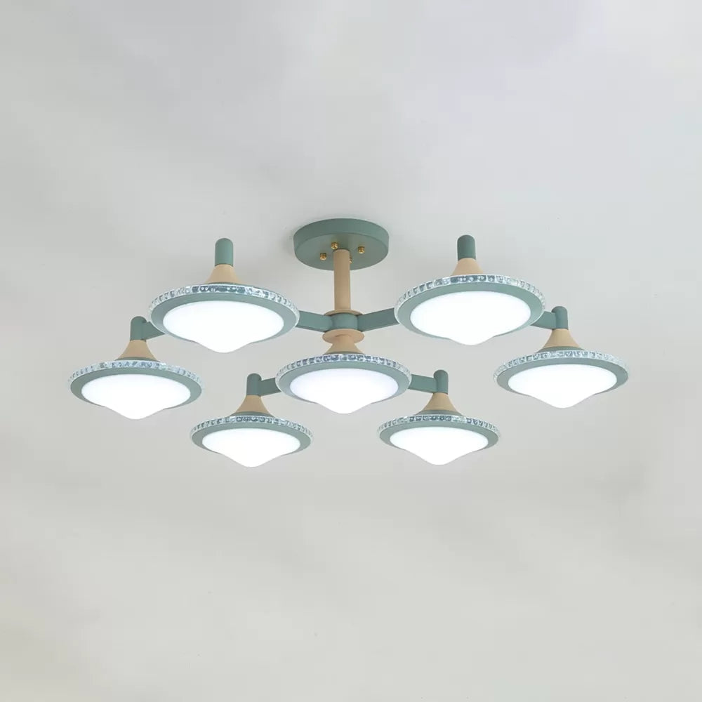 Modern Gyro Flush Mount Ceiling Light with 7 Wood Undertint Lights for Living Room