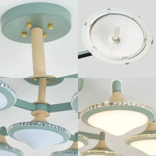 Modern Gyro Flush Mount Ceiling Light with 7 Wood Undertint Lights for Living Room