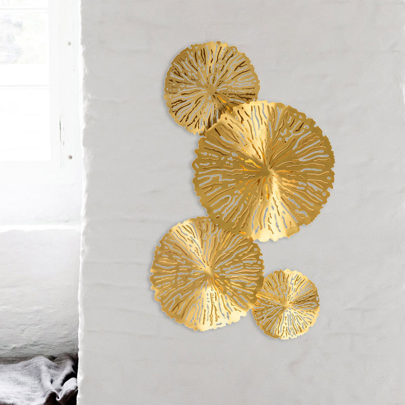 Gold Circular Sconce Lamp - 3 Bulbs Metal Wall Lighting Fixture For Stairway Tradition