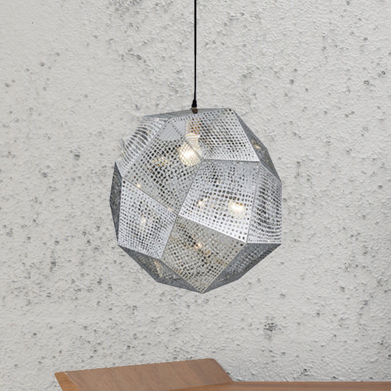 Faceted Globe Pendant Lighting: 1-Light Contemporary Metal Hanging Ceiling Light (10/12.5/19W) In