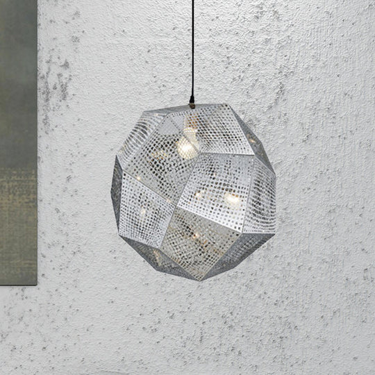 Faceted Globe Pendant Lighting: 1-Light Contemporary Metal Hanging Ceiling Light (10/12.5/19W) In