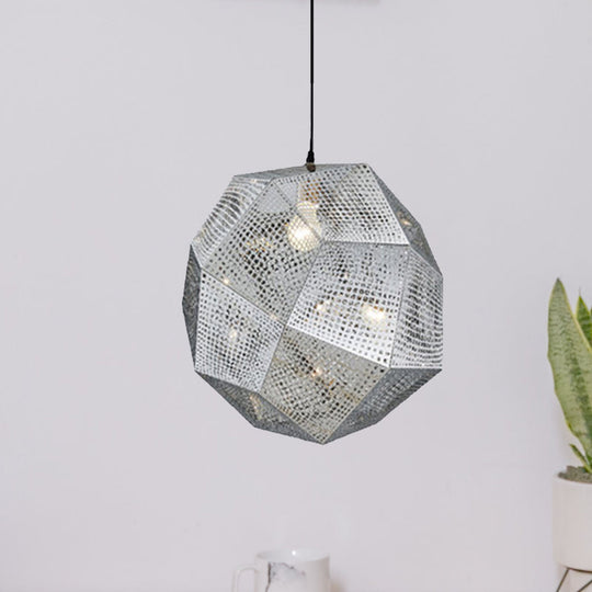 Faceted Globe Pendant Lighting: 1-Light Contemporary Metal Hanging Ceiling Light (10/12.5/19W) In