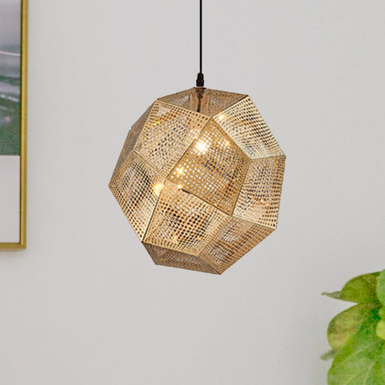 Faceted Globe Pendant Lighting: 1-Light Contemporary Metal Hanging Ceiling Light (10/12.5/19W) In