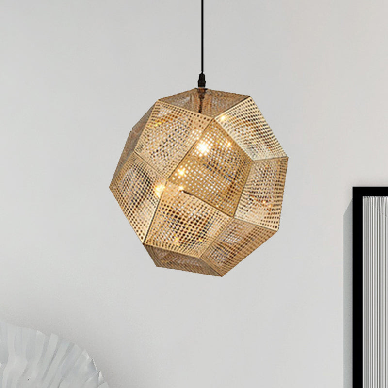 Faceted Globe Pendant Lighting: 1-Light Contemporary Metal Hanging Ceiling Light (10/12.5/19W) In