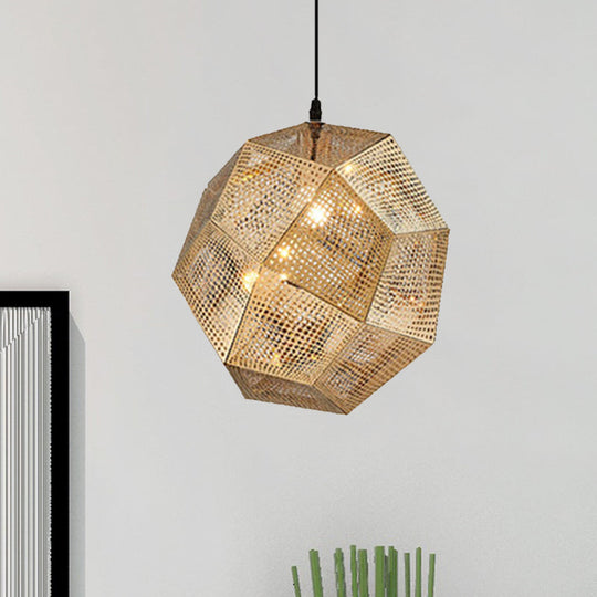 Faceted Globe Pendant Lighting: 1-Light Contemporary Metal Hanging Ceiling Light (10/12.5/19W) In