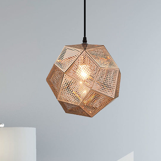 Faceted Globe Pendant Lighting: 1-Light Contemporary Metal Hanging Ceiling Light (10/12.5/19W) In