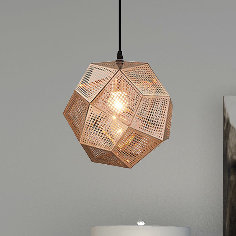 Faceted Globe Pendant Lighting: 1-Light Contemporary Metal Hanging Ceiling Light (10/12.5/19W) In