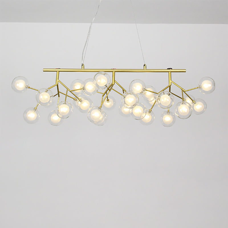 Modern Gold Bubble Chandelier With Branch Design Clear Glass 39/47 Width 27/36-Light Hanging Lamp