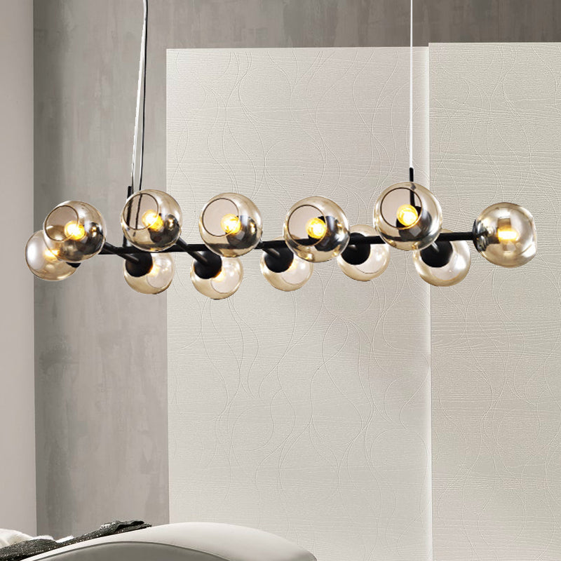 Radial Glass Chandelier - Modern Black/Gold Suspension Lamp (8/12 Lights)