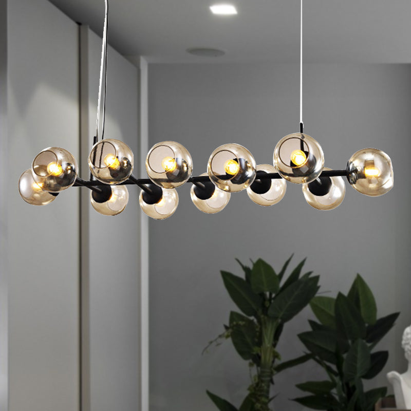 Radial Glass Chandelier - Modern Black/Gold Suspension Lamp (8/12 Lights)