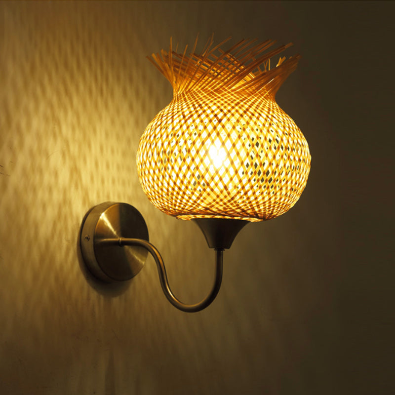 Countryside Rattan Wall Sconce With 1 Beige Light - Handcrafted For Bedroom (Down/Up) / Up