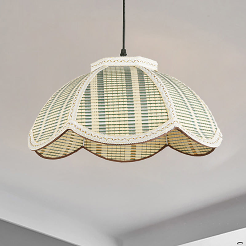 Chinese Bamboo Flower-Shaped Pendant Lamp: Brown/Beige Light Fixture For Bedroom Balcony