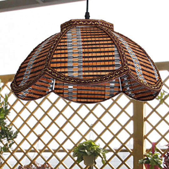 Chinese Bamboo Flower-Shaped Pendant Lamp: Brown/Beige Light Fixture For Bedroom Balcony