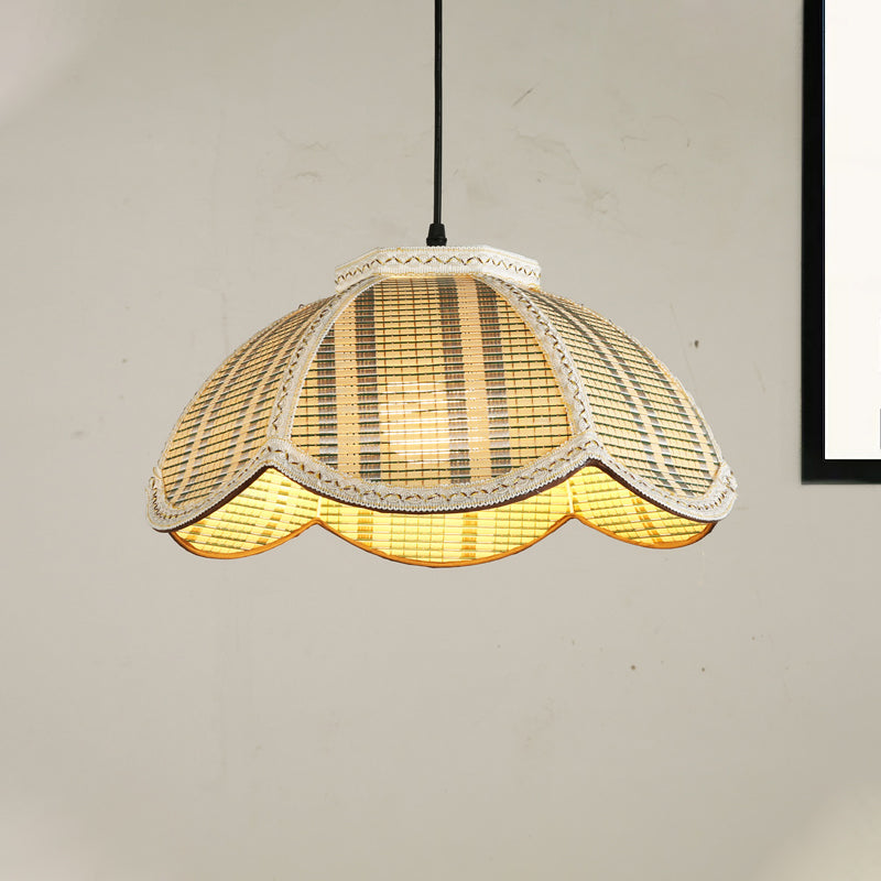 Chinese Bamboo Flower-Shaped Pendant Lamp: Brown/Beige Light Fixture For Bedroom Balcony