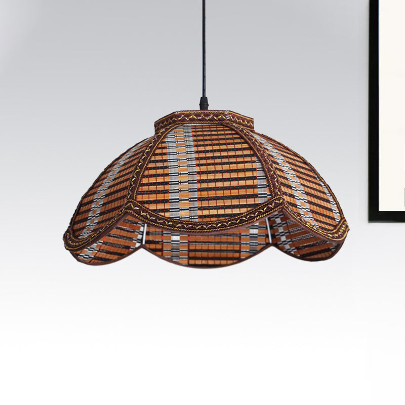 Chinese Bamboo Flower-Shaped Pendant Lamp: Brown/Beige Light Fixture For Bedroom Balcony