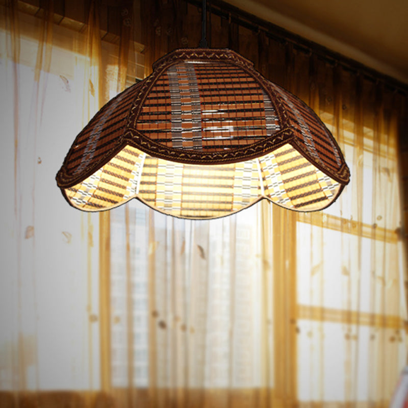 Chinese Bamboo Flower-Shaped Pendant Lamp: Brown/Beige Light Fixture For Bedroom Balcony