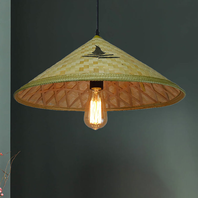 Handcrafted Bamboo Hat Pendant Light - Farmhouse Style Ideal For Restaurants