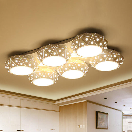 Modern Style White Flush Mount Ceiling Light with 6 Faceted Round Lights for Living Room