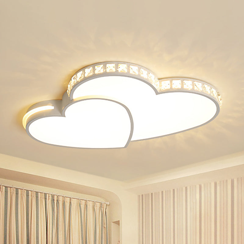 20.5"/24.5" Double Heart Flush Mount Crystal LED Ceiling Light Fixture - Warm/White Light for Bedroom