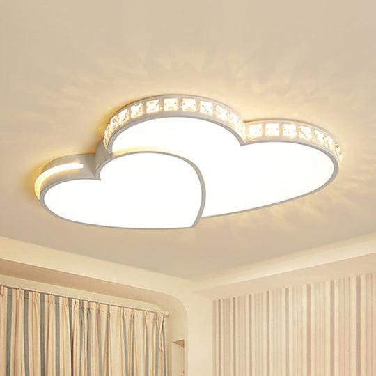 20.5"/24.5" Double Heart Flush Mount Crystal LED Ceiling Light Fixture - Warm/White Light for Bedroom