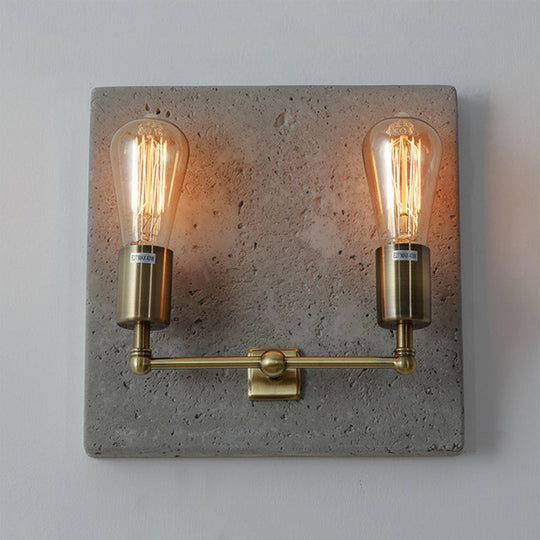 Modern Concrete Wall Light Sconce With 2 Grey/White Lights And Cement Backplate