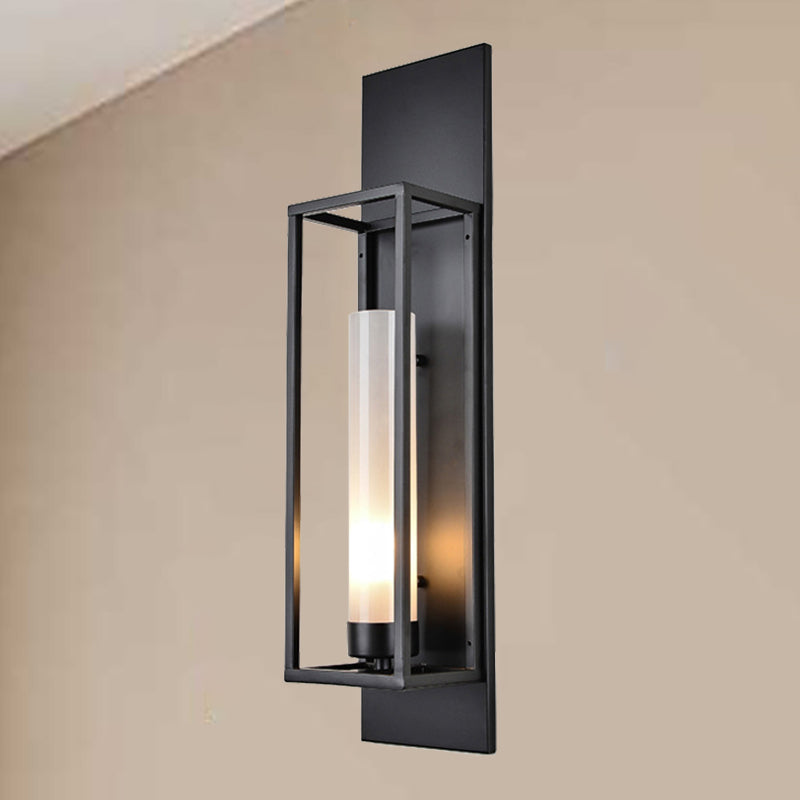 Modern Black Rectangular Wall Lamp - Elegant Metal Sconce Lighting With Glass Shade