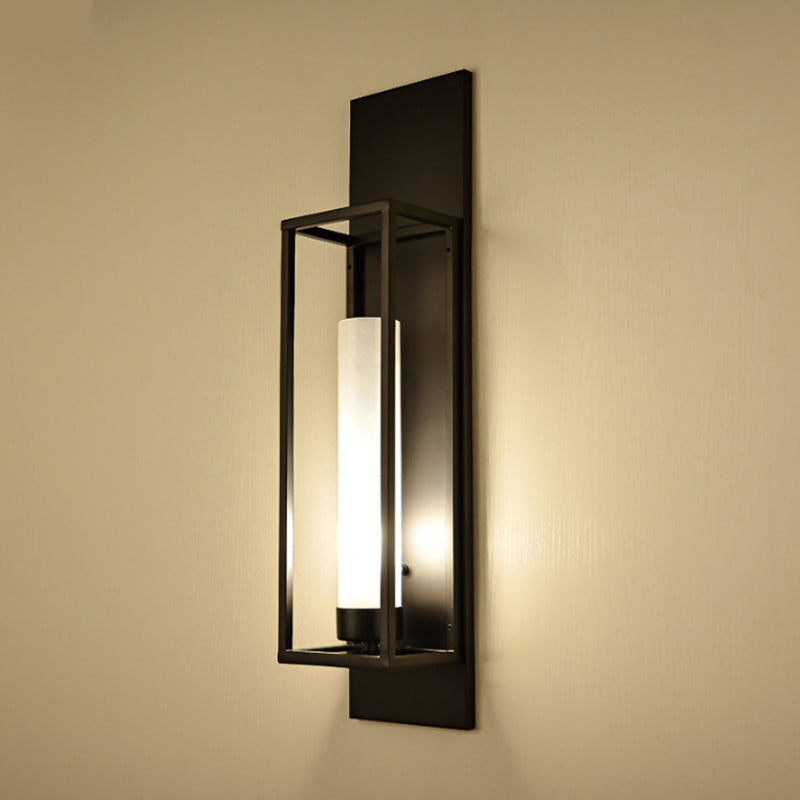 Modern Black Rectangular Wall Lamp - Elegant Metal Sconce Lighting With Glass Shade