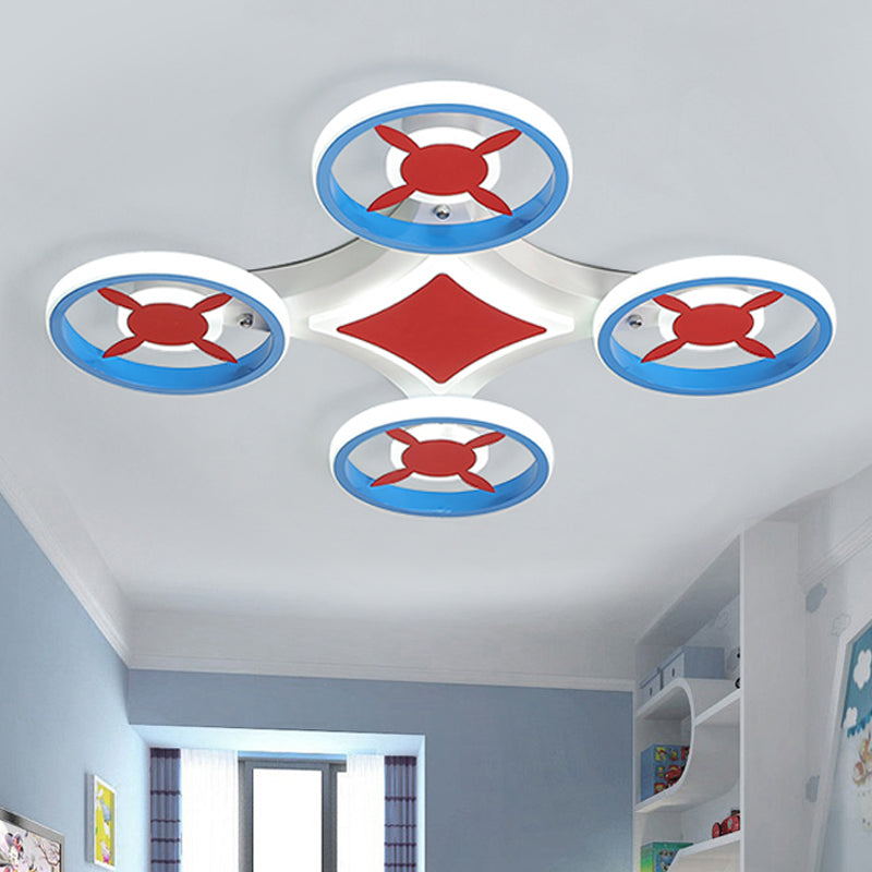 Kids Space Vehicle Ceiling Lamp: Blue And Red Led Flush Mount - Acrylic Metal Cartoon Light / 19.5