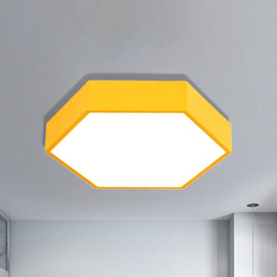 Kids Metal Acrylic Hexagon Flush Ceiling Light - Simple Led Lamp For Living Room Yellow / 12