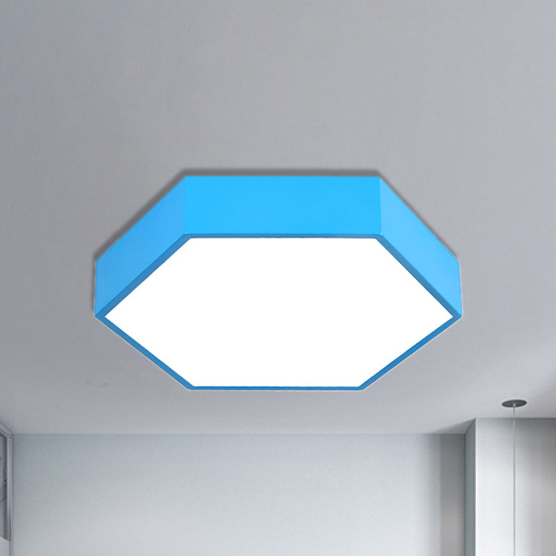 Kids Metal Acrylic Hexagon Flush Ceiling Light - Simple Led Lamp For Living Room Blue / 12