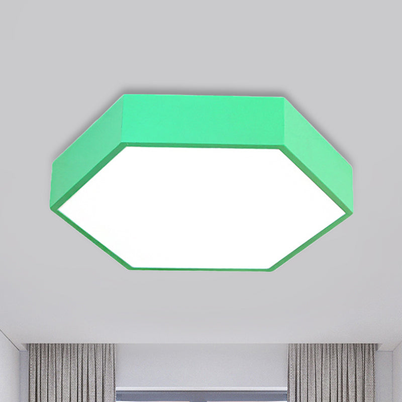 Kids Metal Acrylic Hexagon Flush Ceiling Light - Simple Led Lamp For Living Room Green / 12