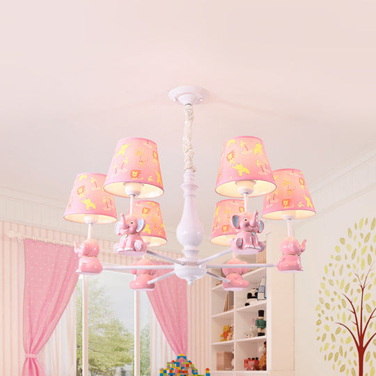 Pink Tapered Shade Elephant Metal Pendant Chandelier For Game Room