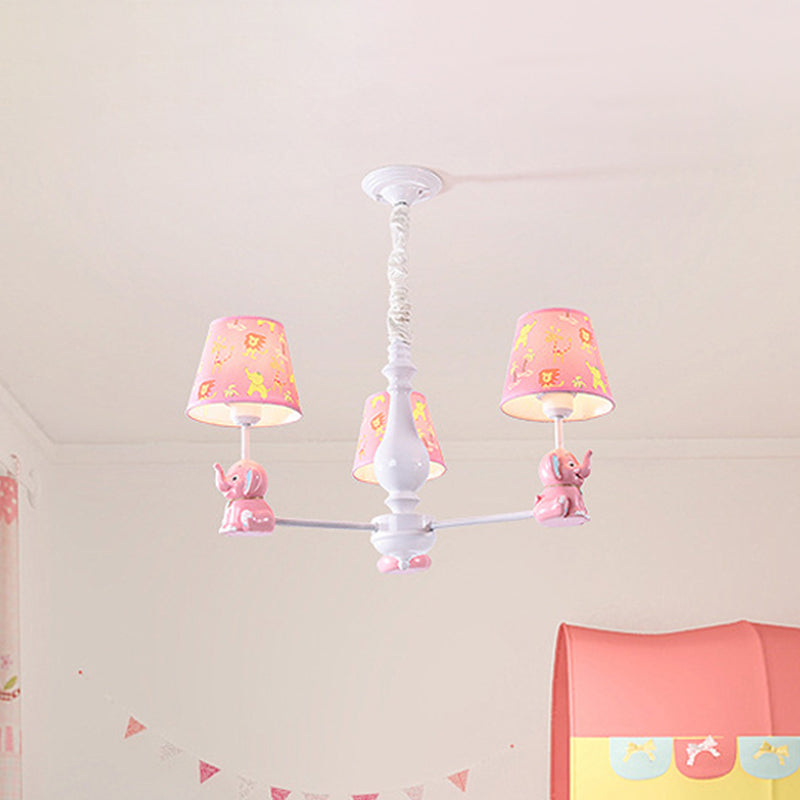 Pink Tapered Shade Elephant Metal Pendant Chandelier For Game Room