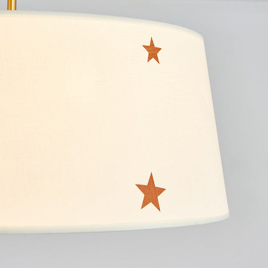 Simple Style White Fabric Drum Chandelier - Adult Bedroom Pendant Light With Star Design