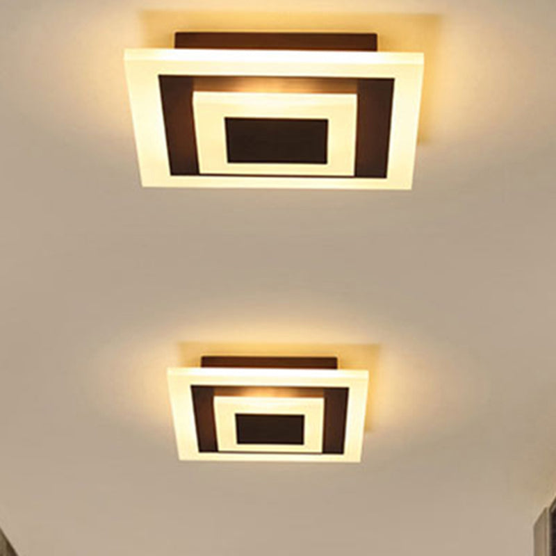 Modern Square Acrylic LED Flush Mount Ceiling Light - Stylish Lamp for Corridors and Kitchens, Coffee and White